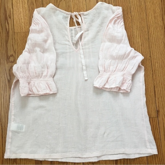 Hinge soft pink Crinkle Gauze short sleeves semi sheer blouse Top - Picture 11 of 14